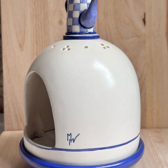 French Farmhouse Sponge Holder with Kettle White Blue Rustic Kitchen Decor - Picture 2 of 4